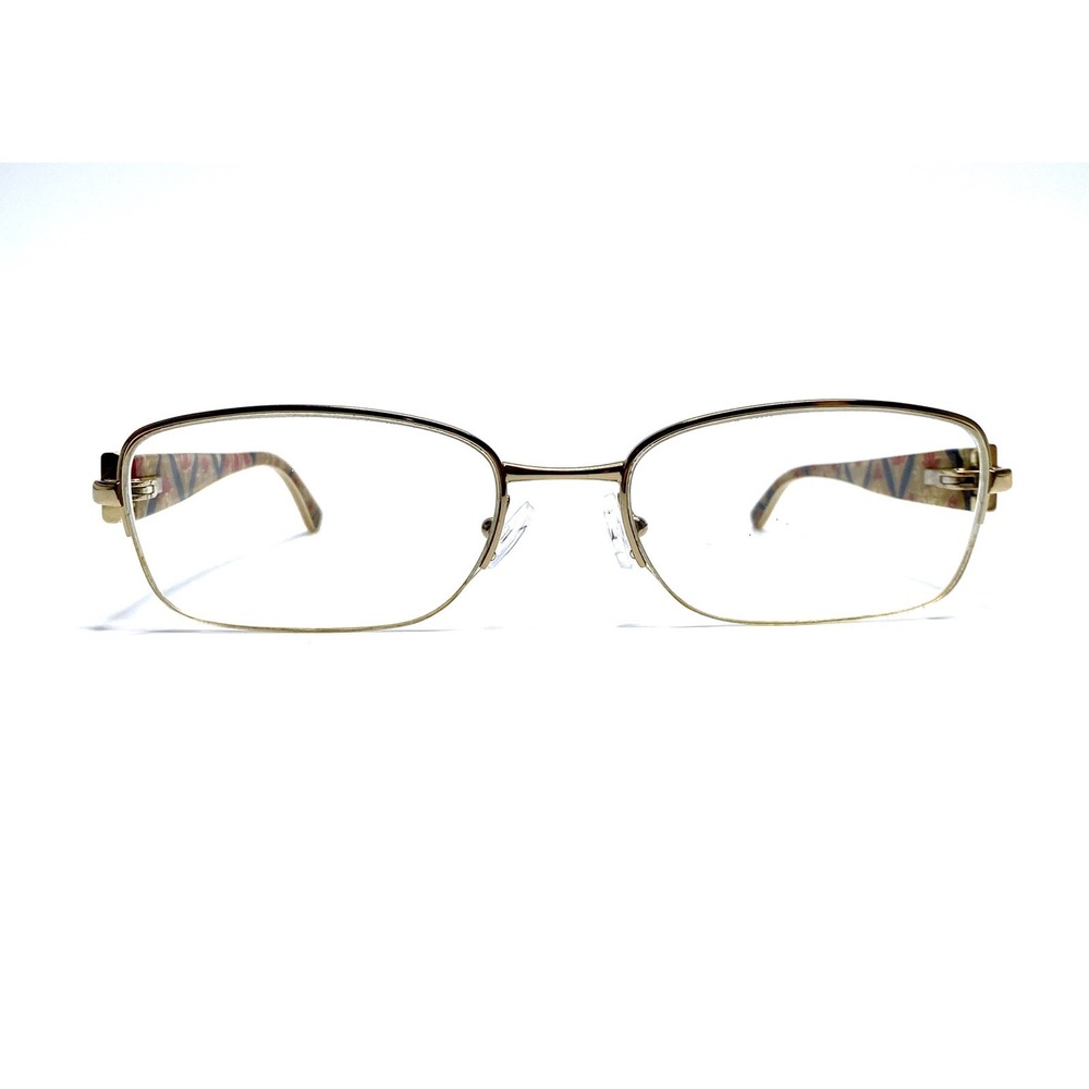 Prada Gold Half Rim Rectangular Glasses Floral Temples Italy VPR52N 53 18 135